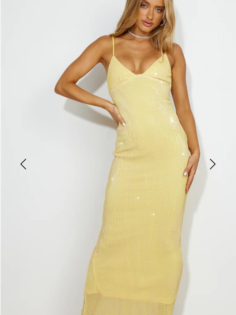 Hello Molly Yellow Stretch Sequin Slip Maxi Dress XS